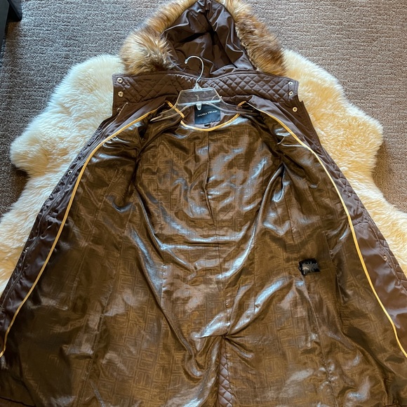 Ivanka Trump Brown Polyester Faux Fur Hood Zip Quilted Hooded Jacket Coat - Picture 3 of 16